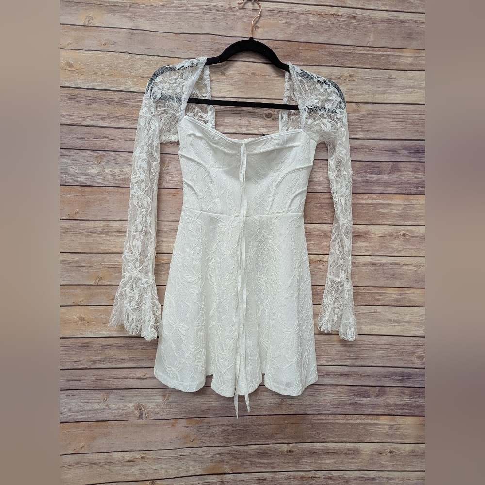 FLASH SALE Sexy White Long Sleeve Lace Mini Dress